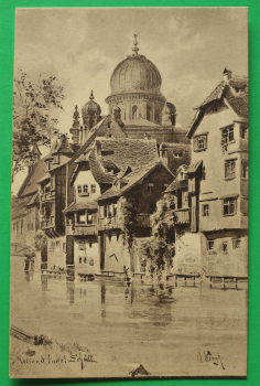 AK Nürnberg / 1920er Jahre / Synagoge / Insel Schütt / Künstler Karte O Wiegk
